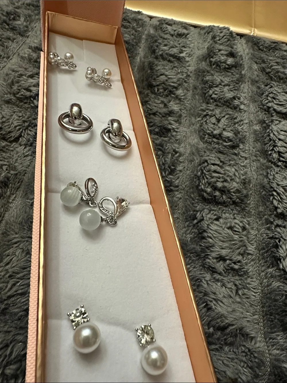Sterling Silver Pearl and Crystal Earring Set - White